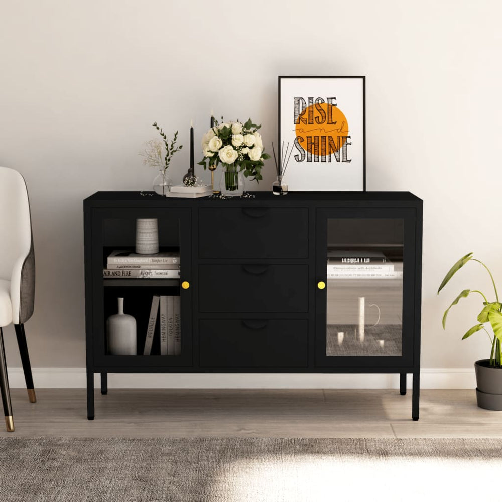 Schwarzes Sideboard Stahl/Hartglas 105 cm