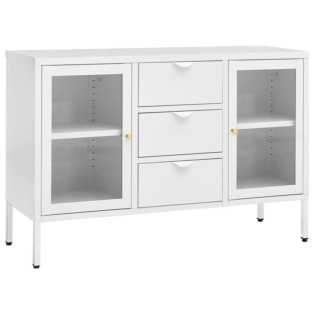 Weißes Sideboard 105 cm Stahl/Glas