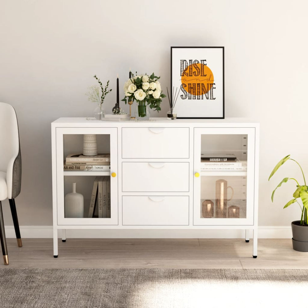 Weißes Sideboard 105 cm Stahl/Glas