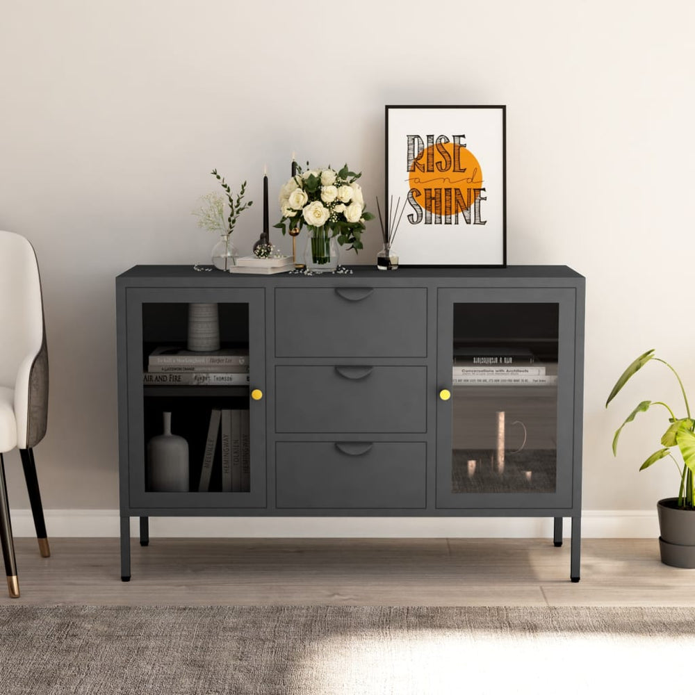 Anthrazit Sideboard 105cm Stahl/Hartglas