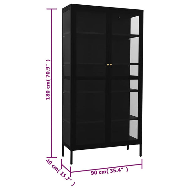 Schwarze Vitrine 90x40x180 cm