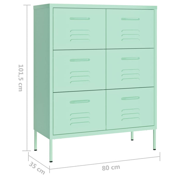 vidaXL Drawer Cabinet Mint Green 80x35x101.5 cm Steel