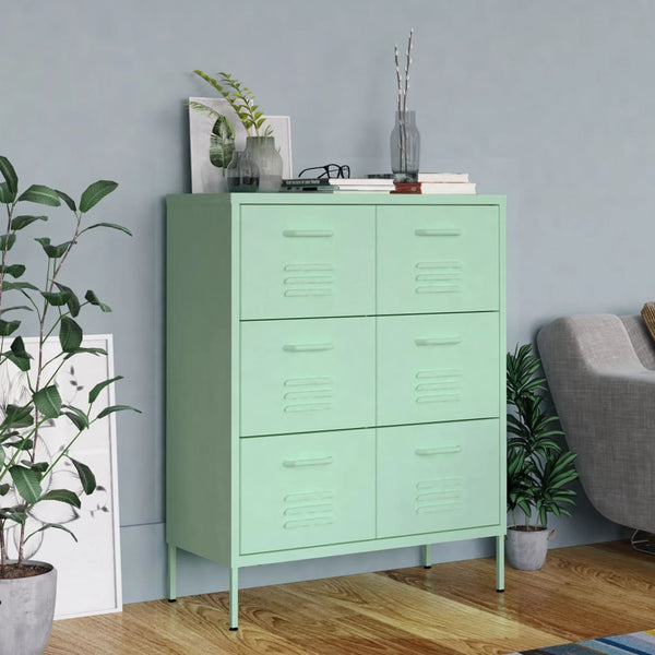 vidaXL Drawer Cabinet Mint Green 80x35x101.5 cm Steel