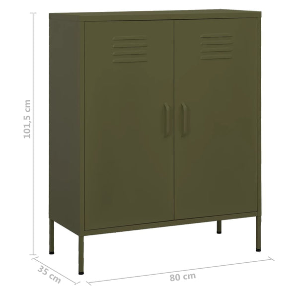 vidaXL Side Cabinet Olive Green 80x35x101.5 cm Steel