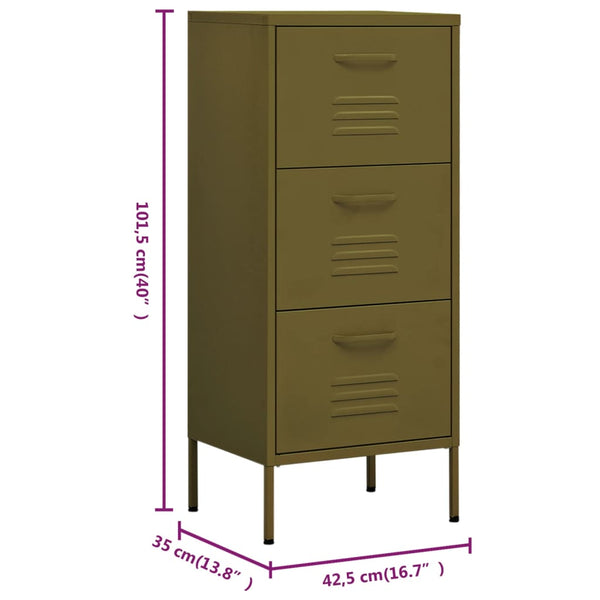 vidaXL Side Cabinet Olive Green 42.5x35x101.5 cm Steel