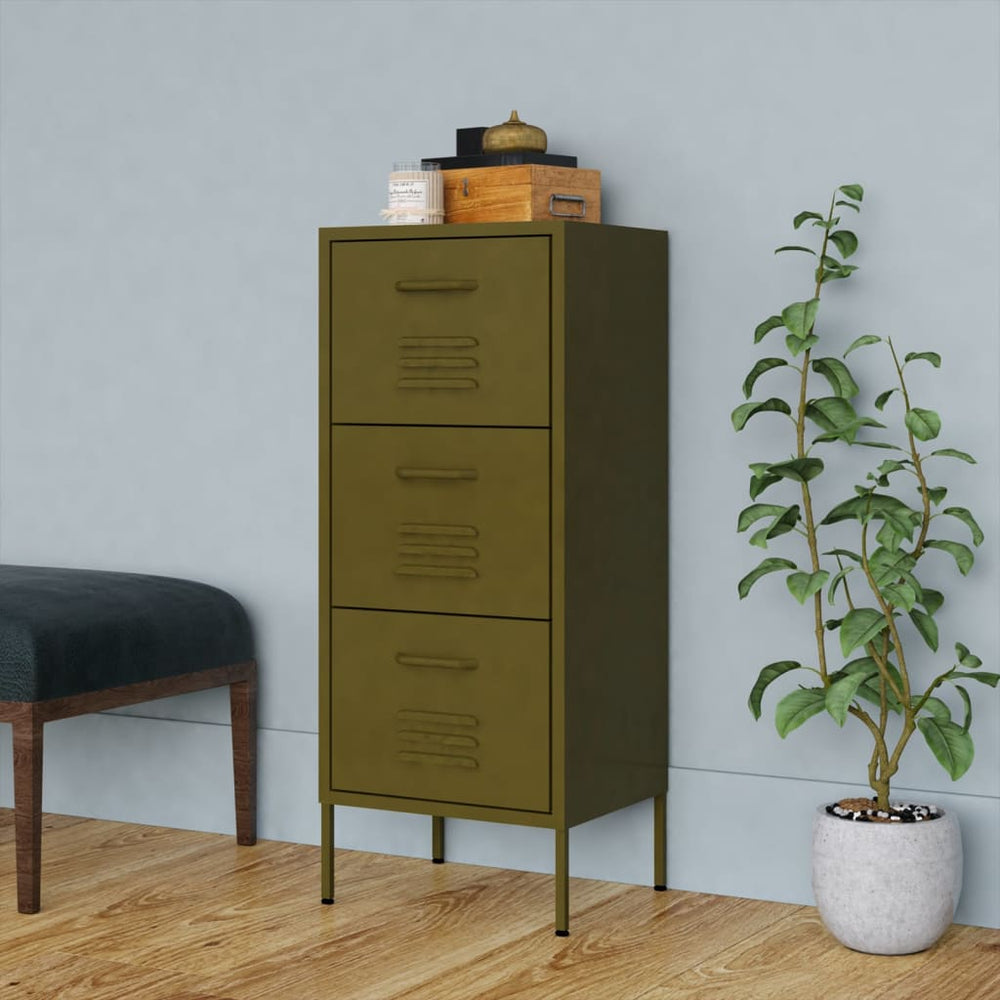 vidaXL Side Cabinet Olive Green 42.5x35x101.5 cm Steel