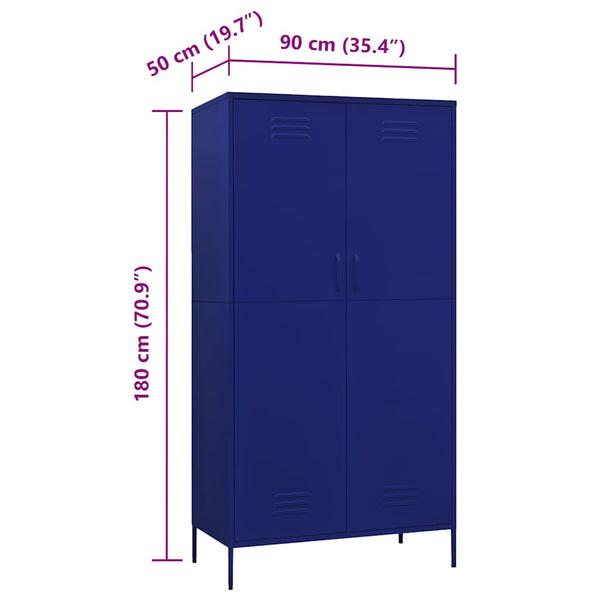 vidaXL Wardrobe Navy Blue 90x50x180 cm Steel