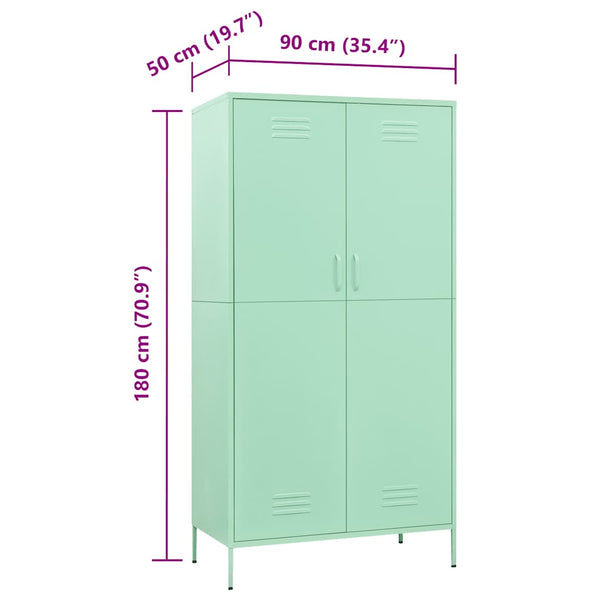 vidaXL Wardrobe Mint Green 90x50x180 cm Steel