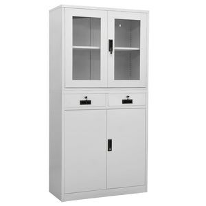 vidaXL Office Cabinet Light Gray 90x40x180 cm Steel and Tempered Glass