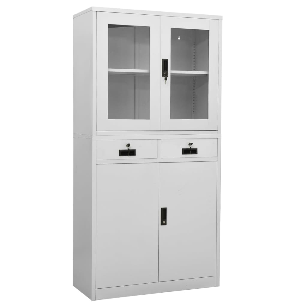 vidaXL Office Cabinet Light Gray 90x40x180 cm Steel and Tempered Glass