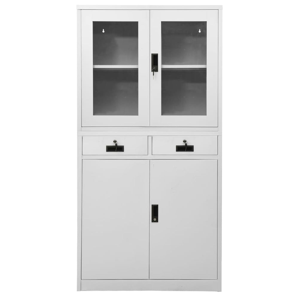 vidaXL Office Cabinet Light Gray 90x40x180 cm Steel and Tempered Glass