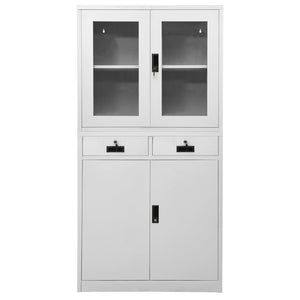 vidaXL Office Cabinet Light Gray 90x40x180 cm Steel and Tempered Glass