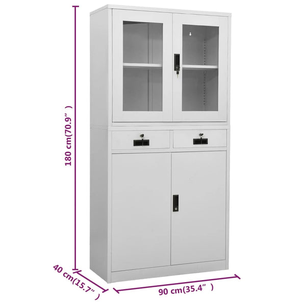vidaXL Office Cabinet Light Gray 90x40x180 cm Steel and Tempered Glass