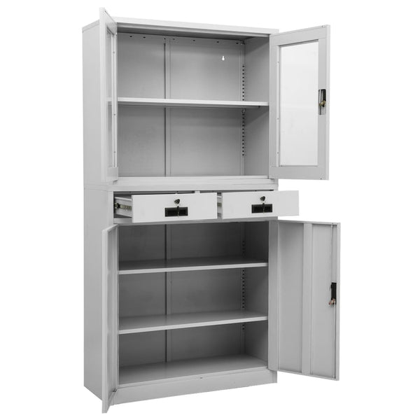 vidaXL Office Cabinet Light Gray 90x40x180 cm Steel and Tempered Glass