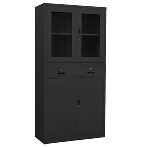 vidaXL Office Cabinet Anthracite 90x40x180 cm Steel Tempered Glass