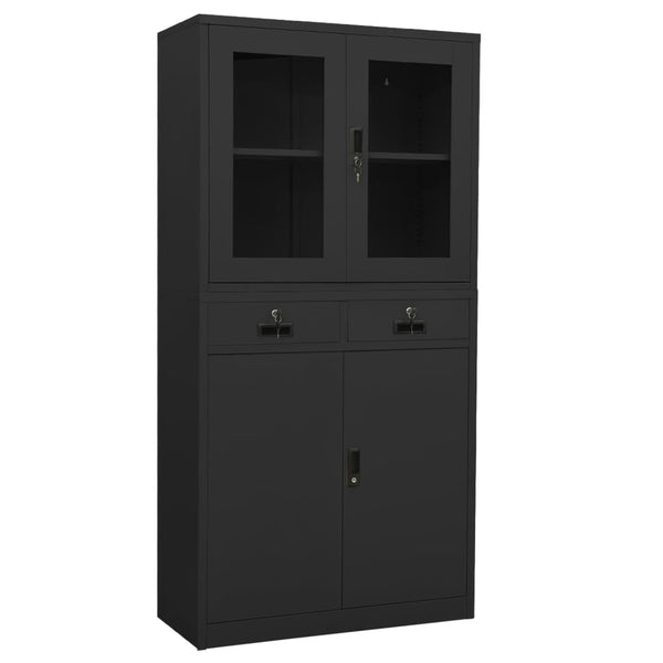 vidaXL Office Cabinet Anthracite 90x40x180 cm Steel Tempered Glass
