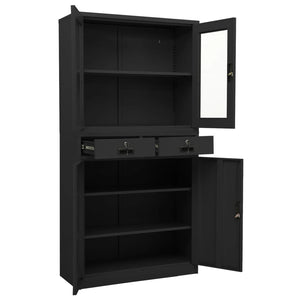vidaXL Office Cabinet Anthracite 90x40x180 cm Steel Tempered Glass