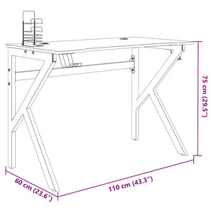 vidaXL Gaming Desk with K-Shaped Legs Black and Red 110x60x75 cm