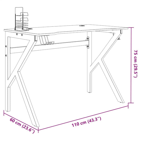 vidaXL Gaming Desk with K-Shaped Legs Black and Red 110x60x75 cm