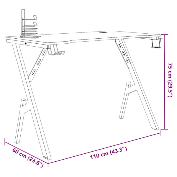 vidaXL Gaming Desk with Y-legs Black and Red 110x60x75 cm