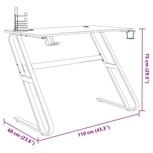 vidaXL Gaming Desk with Z-Shaped Legs Black 110x60x75 cm