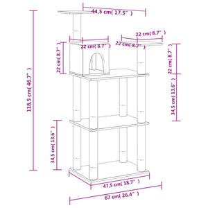 vidaXL Cat Tree with Sisal Scratching Posts Cream 118.5 cm