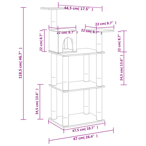 vidaXL Cat Tree with Sisal Scratching Posts Cream 118.5 cm