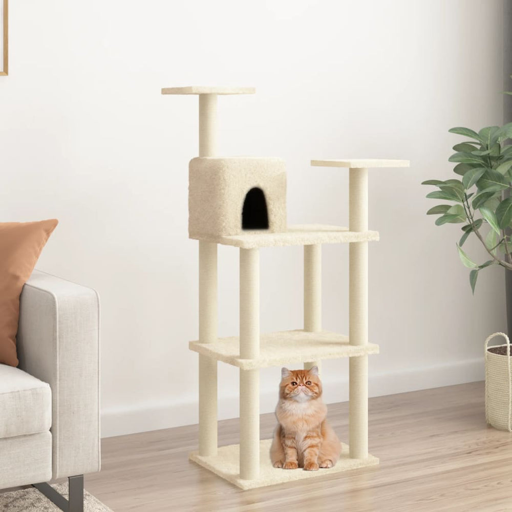 vidaXL Cat Tree with Sisal Scratching Posts Cream 118.5 cm