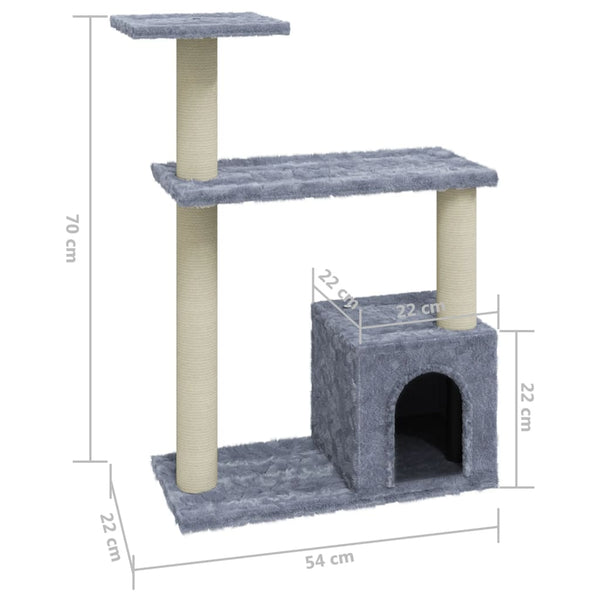 vidaXL Cat Tree with Sisal Scratching Posts Light Grey 70 cm