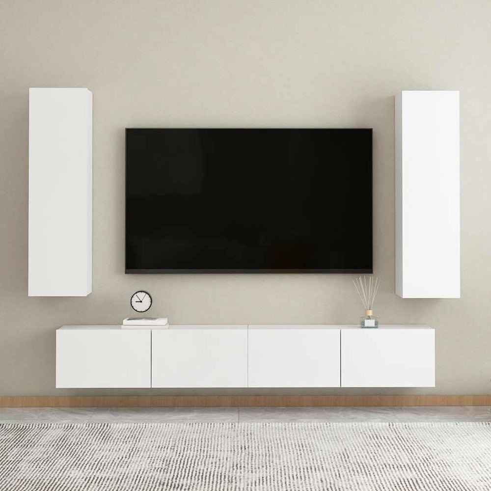 vidaXL 4-Piece TV Cabinet Set White Engineered Wood