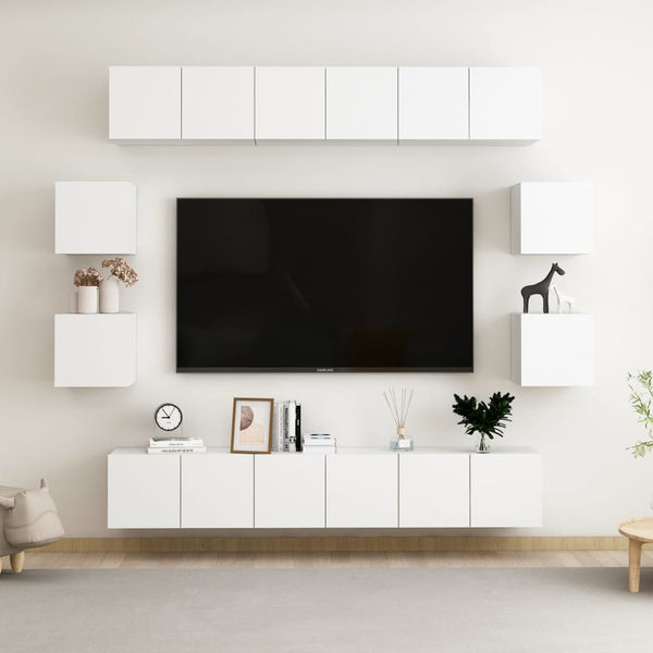 vidaXL 10-piece TV Cabinet Set White Engineered Wood