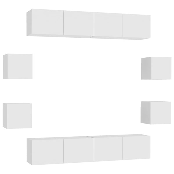 vidaXL 8-Piece TV Cabinet Set White Engineered Wood