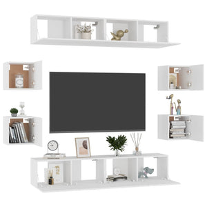 vidaXL 8-Piece TV Cabinet Set White Engineered Wood