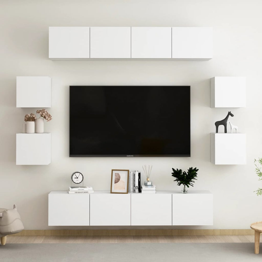vidaXL 8-Piece TV Cabinet Set White Engineered Wood