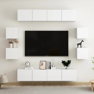 vidaXL 8-Piece TV Cabinet Set White Engineered Wood