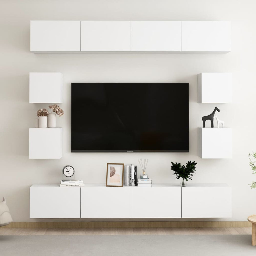 vidaXL 8-Piece TV Cabinet Set White Engineered Wood