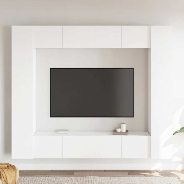 vidaXL 8-Piece TV Cabinet Set White Engineered Wood