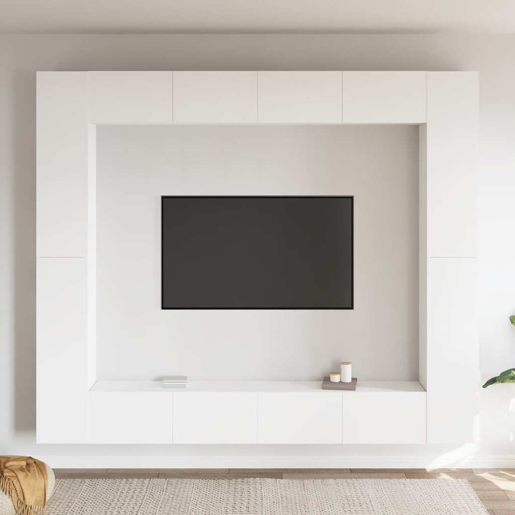 vidaXL 8-Piece TV Cabinet Set White Engineered Wood