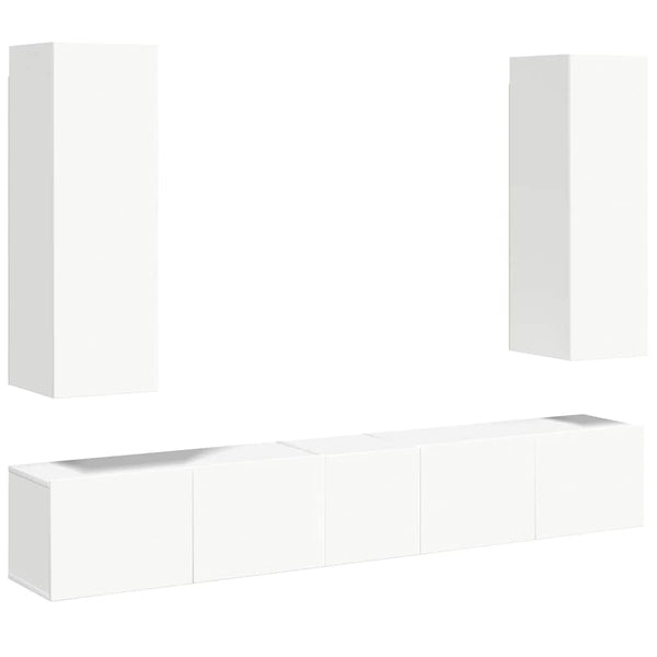 vidaXL 5-Piece TV Cabinet Set White Engineered Wood