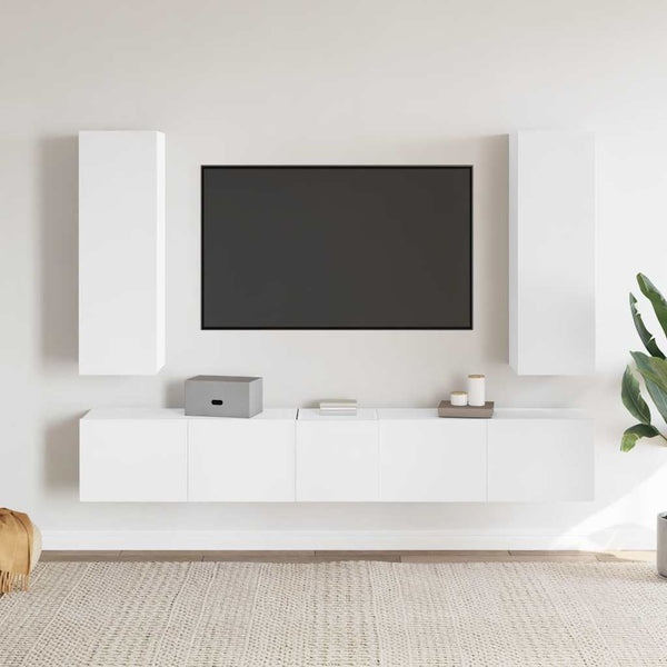vidaXL 5-Piece TV Cabinet Set White Engineered Wood