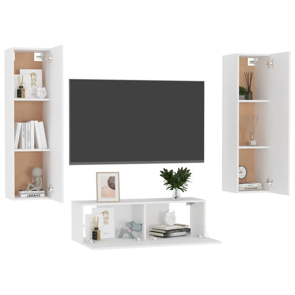 vidaXL 3-Piece TV Cabinet Set White Engineered Wood