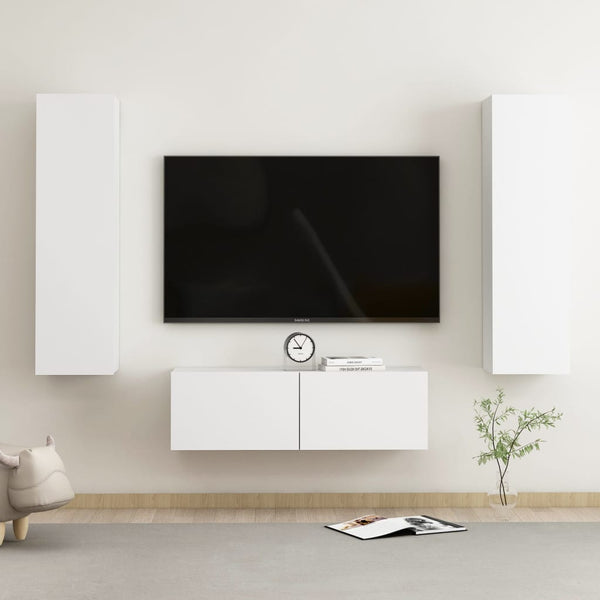 vidaXL 3-Piece TV Cabinet Set White Engineered Wood