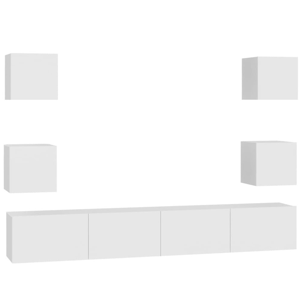 vidaXL 6-Piece TV Cabinet Set White Engineered Wood