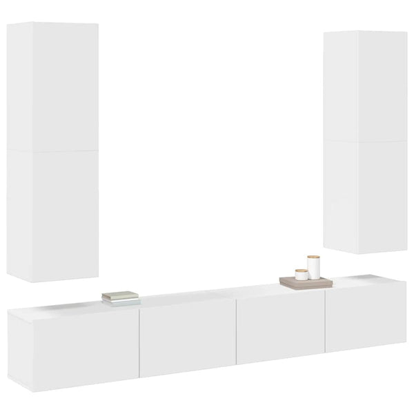 vidaXL 4-Piece TV Cabinet Set White Engineered Wood