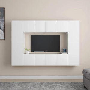 vidaXL 8-Piece TV Cabinet Set White Engineered Wood