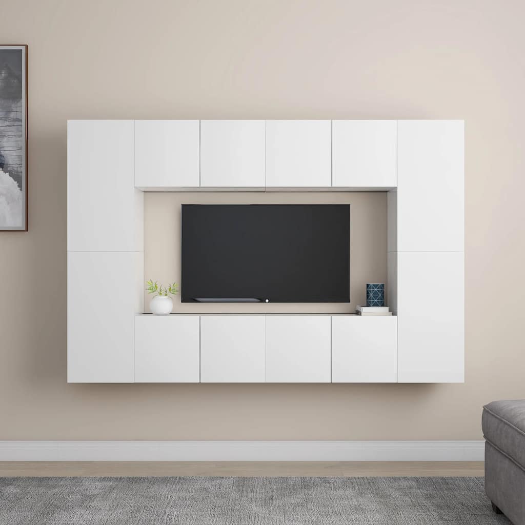 vidaXL 8-Piece TV Cabinet Set White Engineered Wood