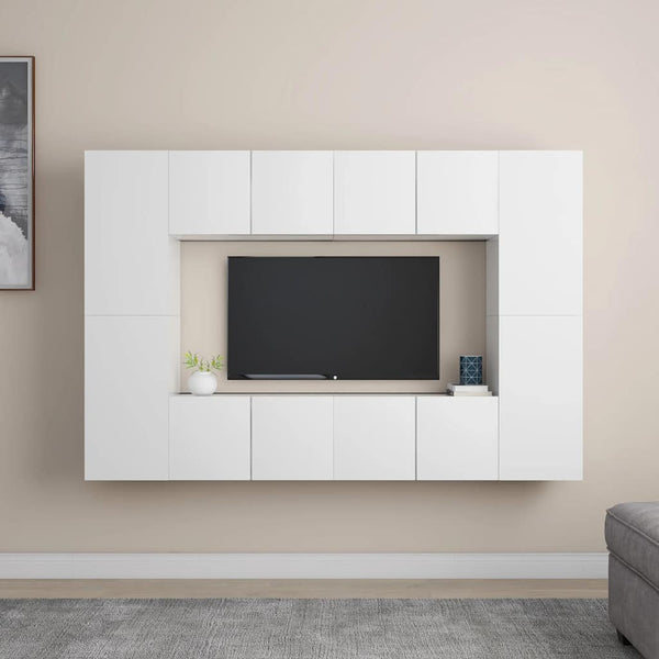 vidaXL 8-Piece TV Cabinet Set White Engineered Wood