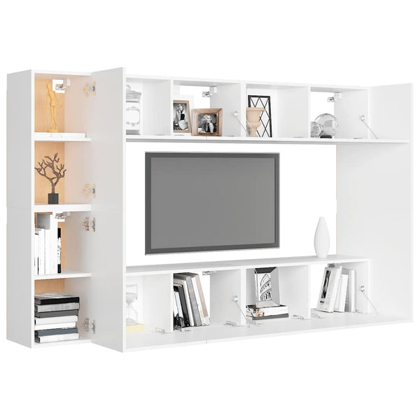 vidaXL 8-Piece TV Cabinet Set White Engineered Wood