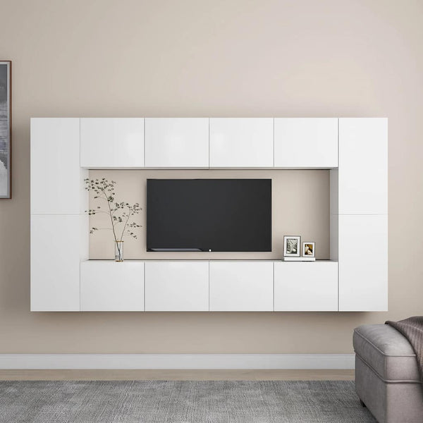 vidaXL 8-Piece TV Cabinet Set White Engineered Wood