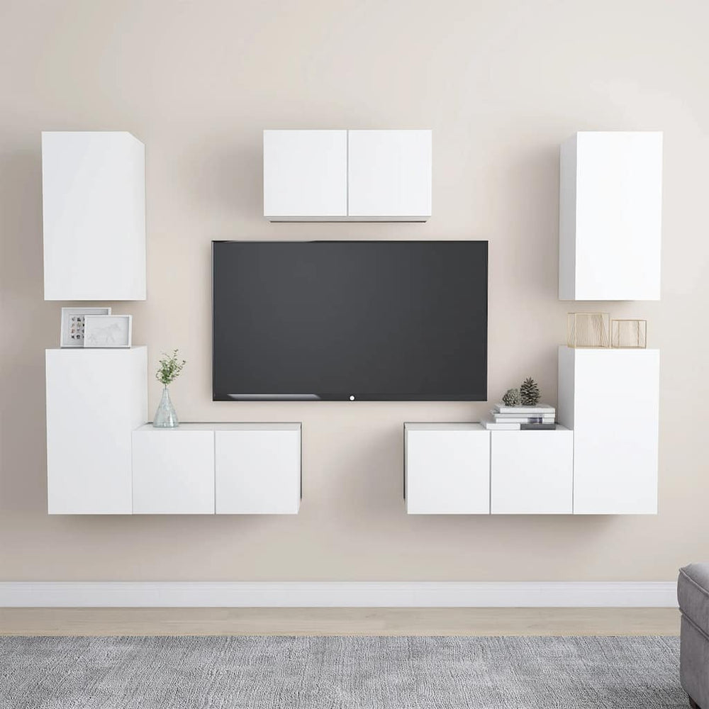 vidaXL 7-Piece TV Cabinet Set White Engineered Wood